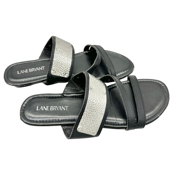 Lane Bryant Womens Black Size 9W Sandals With Metallic Silver Straps Casual Chic - Picture 1 of 7